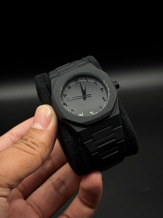 Matte Black Arabic Dial Watch - Luxury Minimalist Men's Timepiece